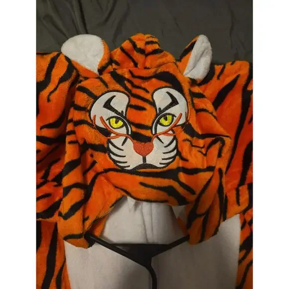 Vibrant Tiger Plush Hooded One-Piece Costume Pajamas Size M - Picture 3 of 5